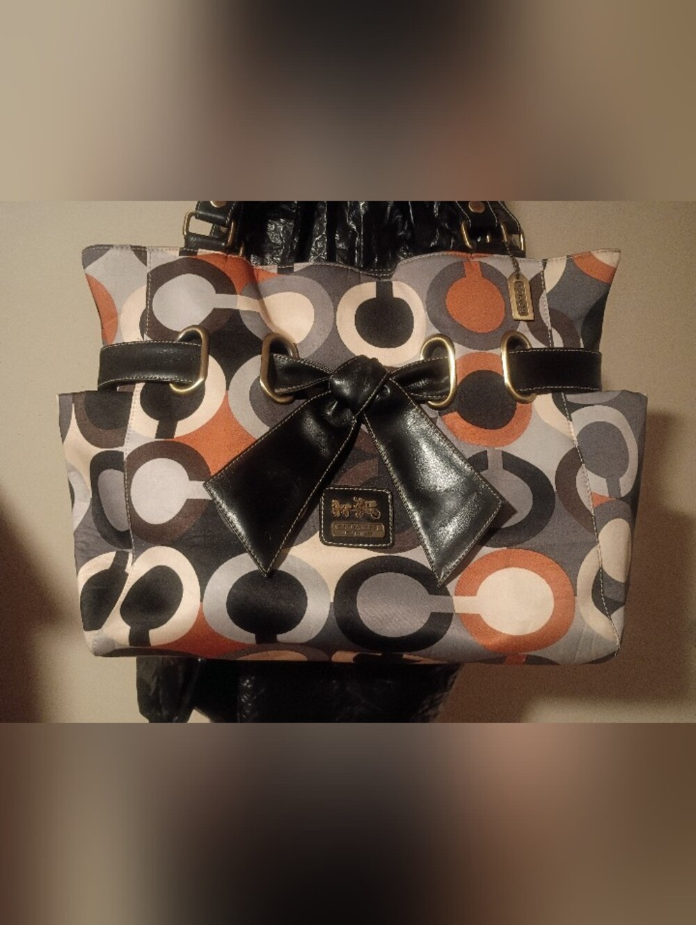 Coach Inspired Op-Art Multicolor Signature Tote Bag.